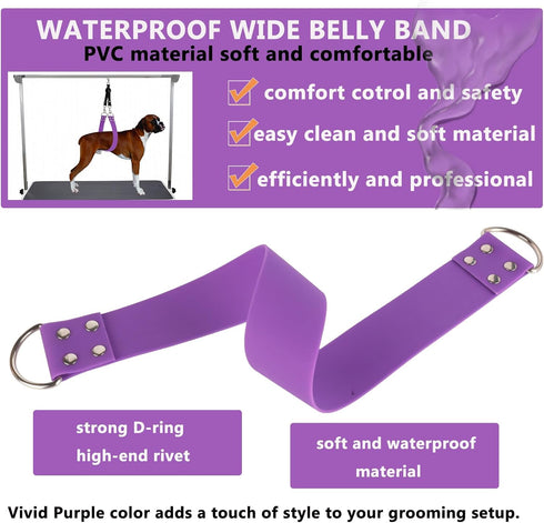 Pet Dog Grooming Belly Straps, Waterproof PVC Grooming Restraint for Bathing, Purple