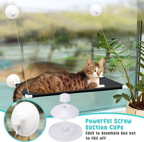 Cat Window Perch, Space Saving Cat Hammock with Powerful Screw Suction Cups, Sturdy Bed for Cats