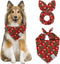 E-Clover Christmas Dog Bandanas & Matching Scrunchie Set Green Red Dog Scarf