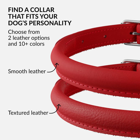CollarDirect Rolled Leather Dog Collar, Soft Padded Round Puppy Collar, Handmade Genuine Leather, 13 Colors (15-19