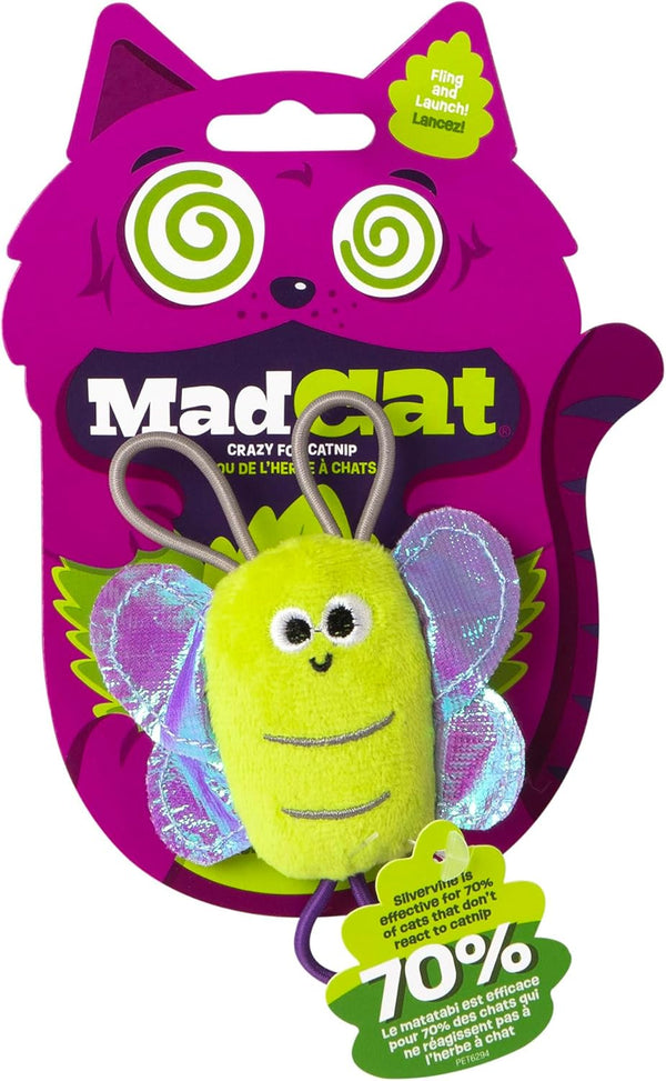 Mad Cat Sling Shot Critter Butterfly Catnip and Silvervine Plush Fling Cat Toy, Pack