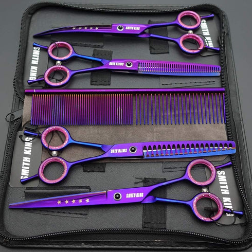 Professional Dog Grooming Scissors Set 7.0 inches - Straight, Thinning, Curved, Chunkers & Comb, 5pcs