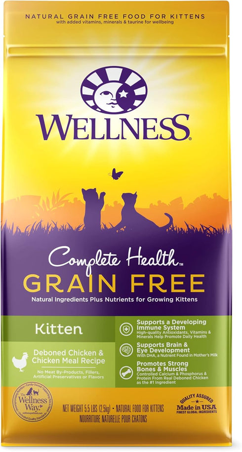 Wellness Natural Pet Food Complete Health Grain Free Deboned Chicken & Chicken Meal Dry Kitten Food, 5.5 lb Bag