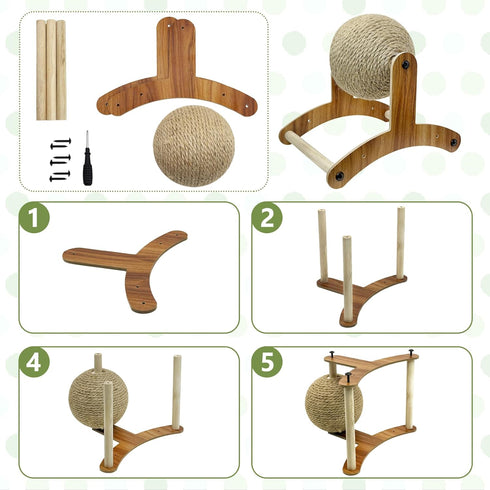 Fhiny Rabbit Scratch Toy, Natural Sisal Scratching Ball for Indoor Pets, Rotating Bunny Claw Scratcher, Kittens, Ferrets