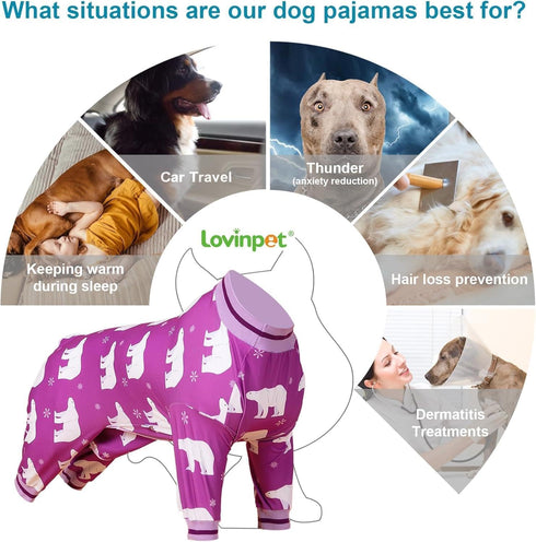 LovinPet Large Dog Costume, Soft Cotton PJs with Polar Bear Snowflake Print, Surgery Recovery Shirt, XL
