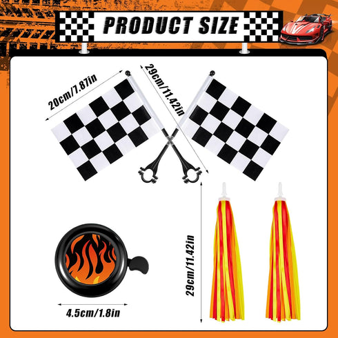 Liliful 5 Pcs Kids Bike Accessories, 2 Pcs Flame Streamers, Bike Bell, 2 Pcs Checkered Flags for Boys Girls