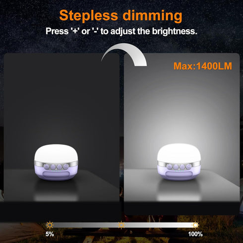 LED Camping Lantern Rechargeable 1400LM, 420H Running Time, 10400mAh Emergency Hanging Light for Home, Hiking, Violet