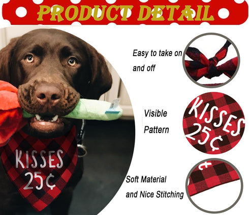 Dog Valentine's Day Scarf, Plaid Pet Bandana Triangle Bibs Kerchief