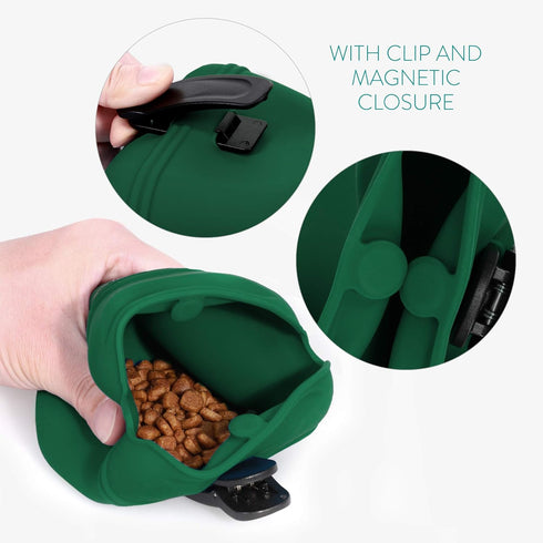 Navaris Silicone Dog Treat Pouch, Training Pet Puppy Bag Pocket Snack Holder with Clip for Dog Walks - Set of 2
