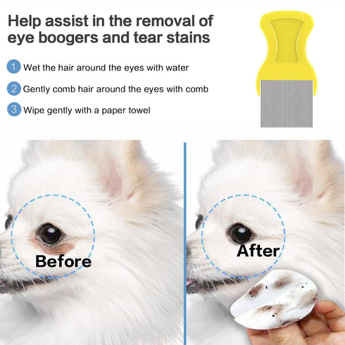 Aoche 4Pack Pet Grooming Brush Kit, Dog Bath Brush, Flea Comb, Soothing Massage Rubber Comb, Cat Tear Stain Comb