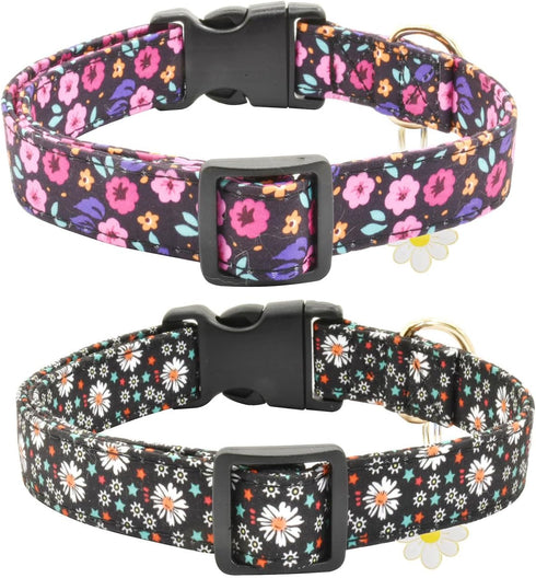 2 PCS Adjustable Cotton Dog Collar, Soft Cute Flower Design - 3 Sizes for Small, Medium & Large Dogs (Flower-4,