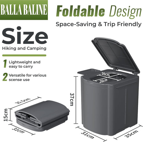 BALLA BALEIN Portable Camping Toilet Kit for Adults, Upgrade Travel Potty Seat with Lid Removable Paper Holder