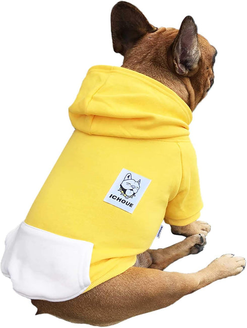 iChoue I am a French Bulldog Clothes Hoodies for Dogs, Puppy Frenchie Pug Sweatshirt, Yellow/Large