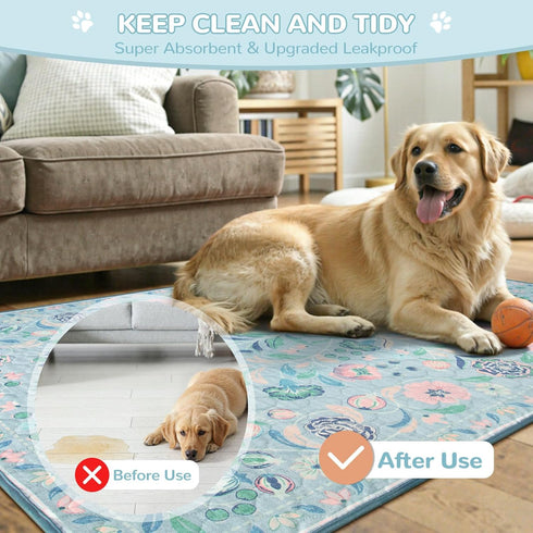 2 Pack (36"x36") Lahome Washable Reusable Pee Pads for Dogs - Blue Botanical Floral Puppy Pads, Super Absorbent