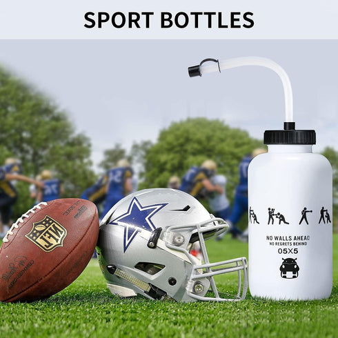 SHOKE Hockey Water Bottle with Long Straw, 1 Liter BPA Free Squeezable Water Bottle, 32 Oz-White