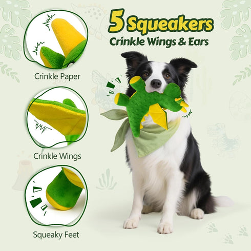 BBeary 5 (Green,10") Squeaky Dog Toys - Soft Plush Dragon Dog Toy with Squeakers & Crinkle Paper, Dog Toys for Small