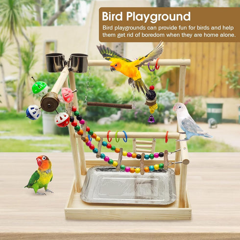 PINVNBY Bird Playground Parrot Playstand Play Gym Cockatiel Wood Bird Toys Birds Cage Accessories Playpen Ladder