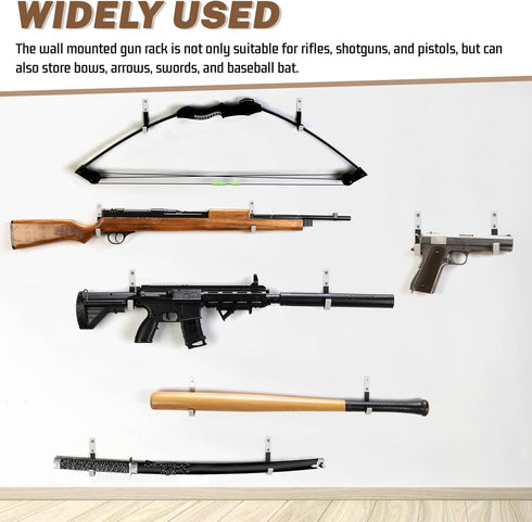 Gun Rack Storage Wall Mount, Horizontal Metal Hooks for Rifles and Shotguns, Heavy Duty Steel Hangers