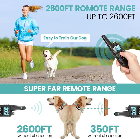 F-color Dog Training Collar with Remote, 2600ft Shock Collar for Small Medium Large Dogs, Waterproof Dog Shock Collar