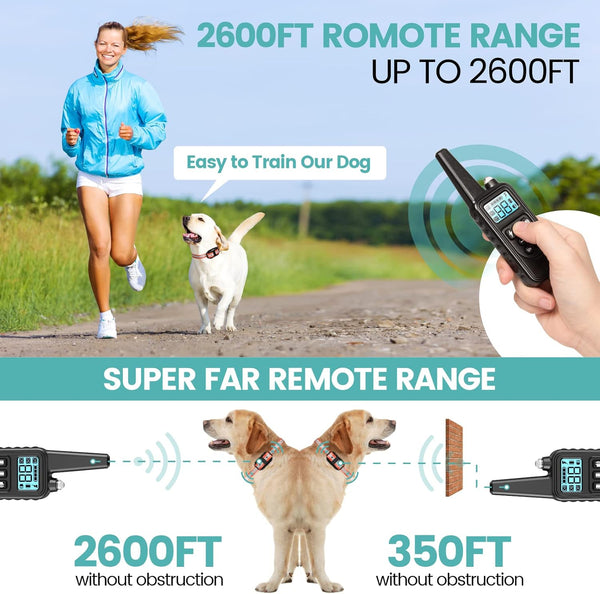 F-color Dog Training Collar with Remote, 2600ft Shock Collar for Small Medium Large Dogs, Waterproof Dog Shock Collar