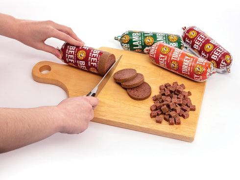 Happy Howie's Natural Dog Treats - Dog Meat Roll, Healthy Dog Treat & Training Tool, Easily Hide Pills, Made in The USA, Simple Ingredients, Soft Meat Roll - Variety (Beef, Turkey, Lamb), 7 Oz Each