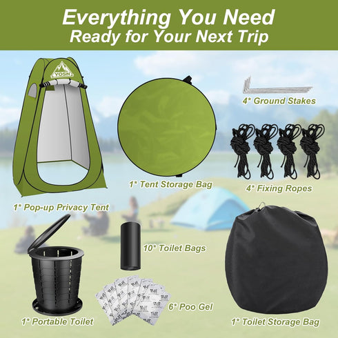 YOSN Set, Portable Toilet with Pop-Up Privacy Tent Adjustable Height Camping Toilet for Outdoor with Portable Bathroom