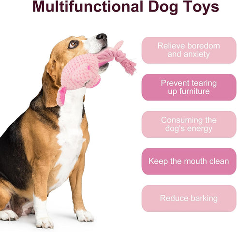 Dog Squeaker Toys with Crinkle Paper, Stuffed Animal Plush Chewing Toy for Puppy, Small, Medium Dogs (Pink Pig)