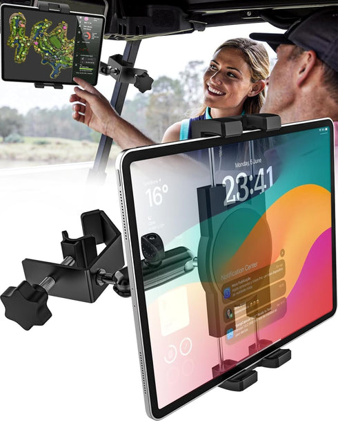 GDZN Golf Cart Tablet Holder, Heavy Duty Square Clip Mount for EZGO/Club Car/Yamaha, 360° Rotatable Stand