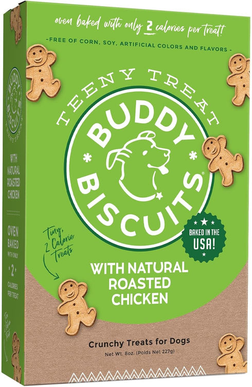 Buddy Biscuits 8 oz. Box, Teeny Crunchy Dog Treats with Roasted Chicken