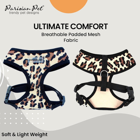 Parisian Pet Freedom Adjustable Leopard Print Dog Harness - 100% Mesh Fabric, Ideal for All Outdoor Adventures, Large/XL