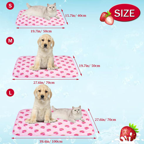 Dog Ice Pad, Ice Silk Cooling Mat for Cats, Summer Bamboo Breathable Pet Cooling Pad (Strawberry, S)