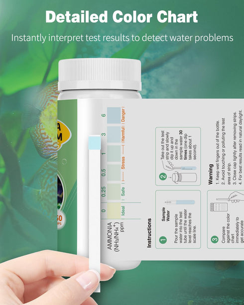 Pawfly Aquarium Ammonia Test Strips, 150 Accurate Test Strips with Test Tube for Fish Tank Water Testing