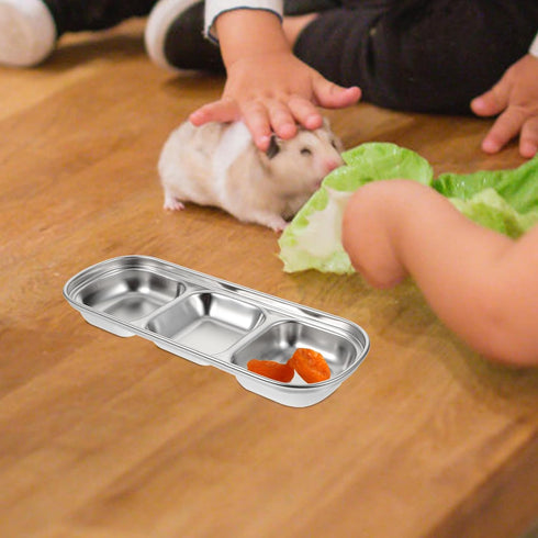VILLCASE 2pcs Stainless steel feeding tray, Compartment Pet Tray Food Bowls, three and four Feeding Plate Cat Water Bowl, Multi-grid Fodder Tray for Kitten Small Dogs