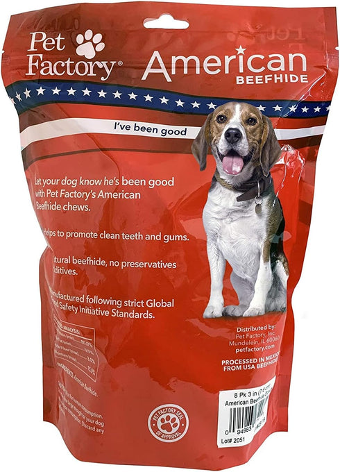Pet Factory American Beefhide 3-4" Donuts Dog Chew Treats - Natural Flavor, 8 Count
