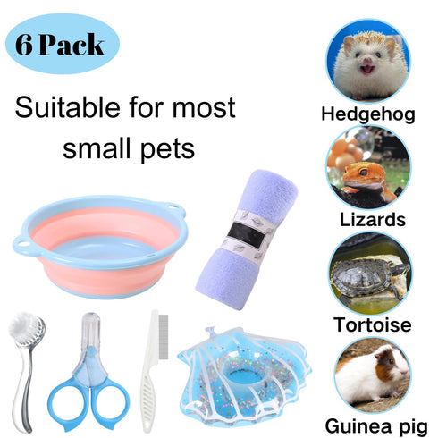 6 Swimming Pcs Hedgehog Bath Supplies Kit, Foldable Bathtub and Cleaning Brush with Pet Hair Comb, Pet Nail Clipper