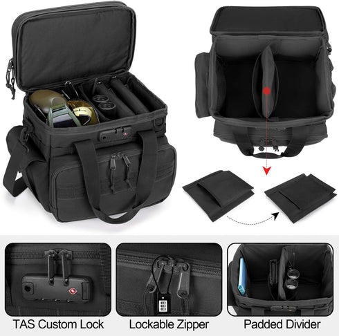Tactical Gun Range Bag with 3 Pistol Capacity and TSA Lock, Duffle Bag with 2 Small Cases and Magazine Slots