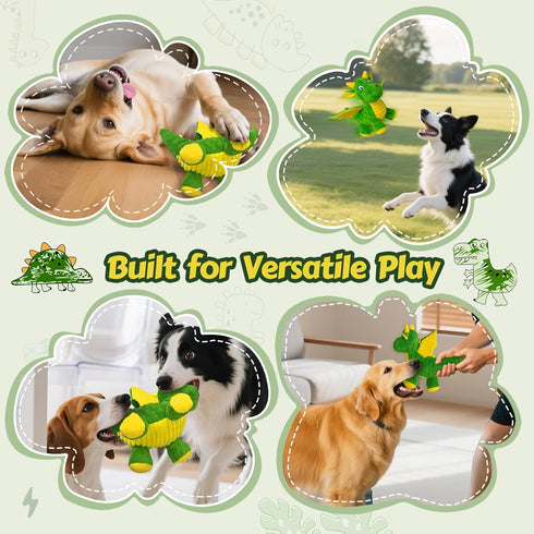BBeary 5 (Green,10") Squeaky Dog Toys - Soft Plush Dragon Dog Toy with Squeakers & Crinkle Paper, Dog Toys for Small