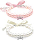 2 Pcs Dog Cat Pearl Collar Necklace, Fancy Rhinestone Bone Jewelry for Girl Cat Puppy Dogs (Pink+White)