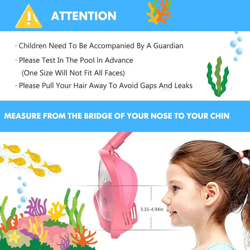 Kids Snorkel Mask Full Face | Snorkeling Gear for Ages 2-14 with Camera Mount, 180 Degree Panoramic View