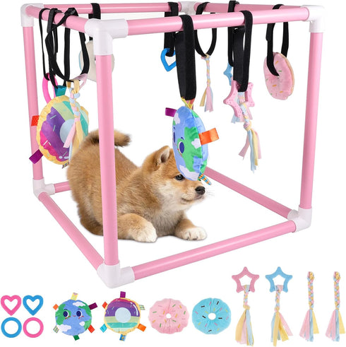 Sibosen Puppy Play Gym with 10 Hanging Toys for Small Dogs Indoor Jungle