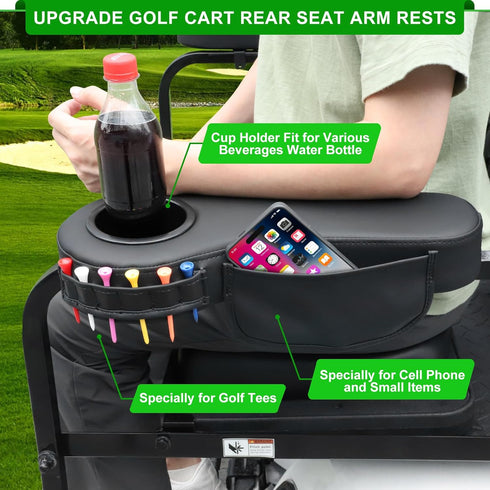 iLSKW Golf Cart Rear Armrest with Cup Holder, Upgraded Stable Triangle Support Frame for EZGO Club Car