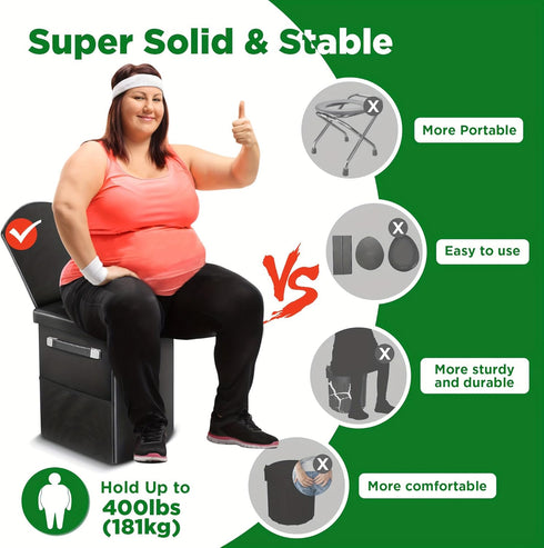 400lbs, 16.5in Portable Toilet for Adults, Foldable Camping Toilet with Soft & Comfortable Leather Seat,Hold Up