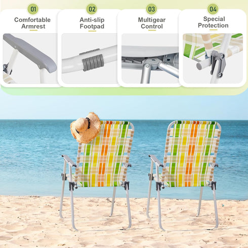 Set 2 Backpack of Folding Beach Chairs,Patio Lawn Webbed Folding Beach Chairs, Outdoor Patio Lawn Foldable Chairs