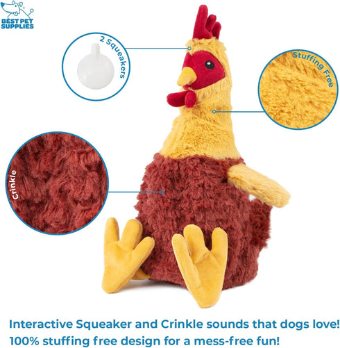 Best Pet Supplies Chicken Crinkle Plush Dog Toys for Interactive Play, Colorful Chicken Toy Shape, Cute and Cuddly -