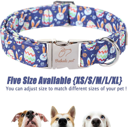 Easter Dog Collar with Egg Rabbit Design, Adjustable for Medium Dogs, Safety Metal Buckle for Small Large Boys & Girls