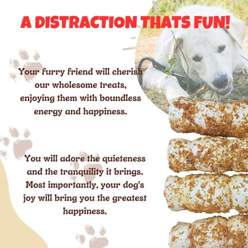 Amazing Dog Treats - Beef Cheek Rolls Mega Thick (Bully Dust Flavor, 5-6" - 8 Count) - Safe Rawhide Alternative