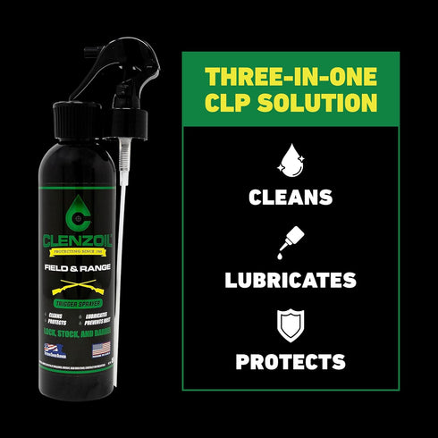 8 oz Clenzoil Field & Range Trigger Sprayer Bottle - CLP Gun Lubricant - Premium Firearm Maintenance - Rust