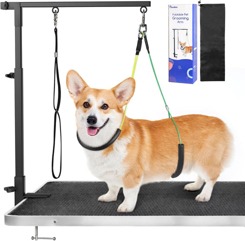 Pawaboo Dog Grooming Table Arm with Clamp, 35" Dog-Grooming-Arm, Foldable for Small Medium Pets, Free No Sit Haunch