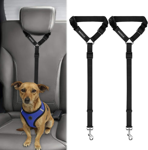 BWOGUE 2 Packs Dog Cat Safety Seat Belt Strap, Adjustable Nylon Fabric Restraints for Vehicle Seatbelts