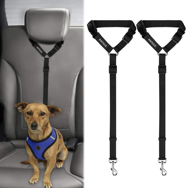 BWOGUE 2 Packs Dog Cat Safety Seat Belt Strap, Adjustable Nylon Fabric Restraints for Vehicle Seatbelts
